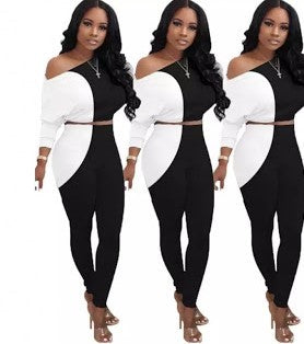 Casual  off Shoulder Stretchy women two piece